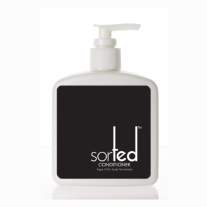 product image of Helium hair conditioner called Sorted. It contains argan oil, makes hair silky and smooth.